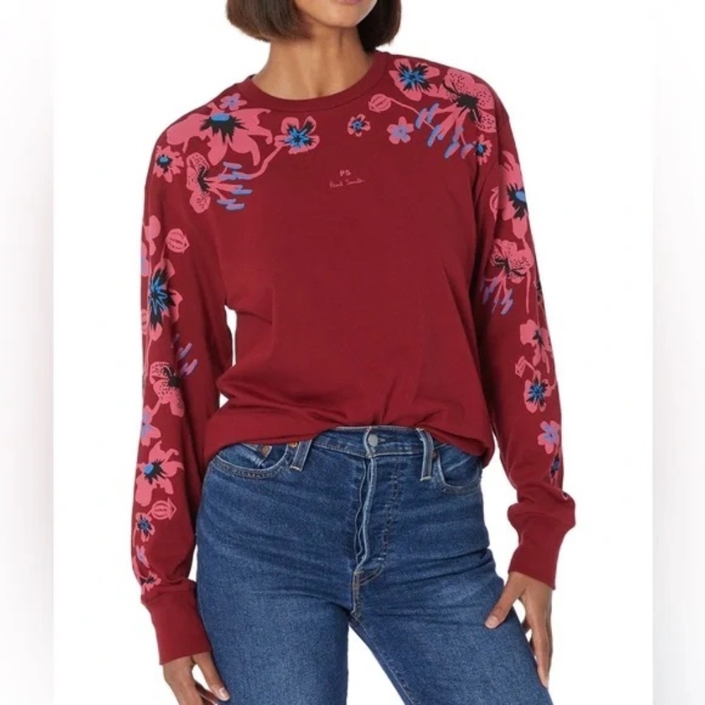Paul Smith Women's Burgundy Poppies Long Sleeve T-Shirt